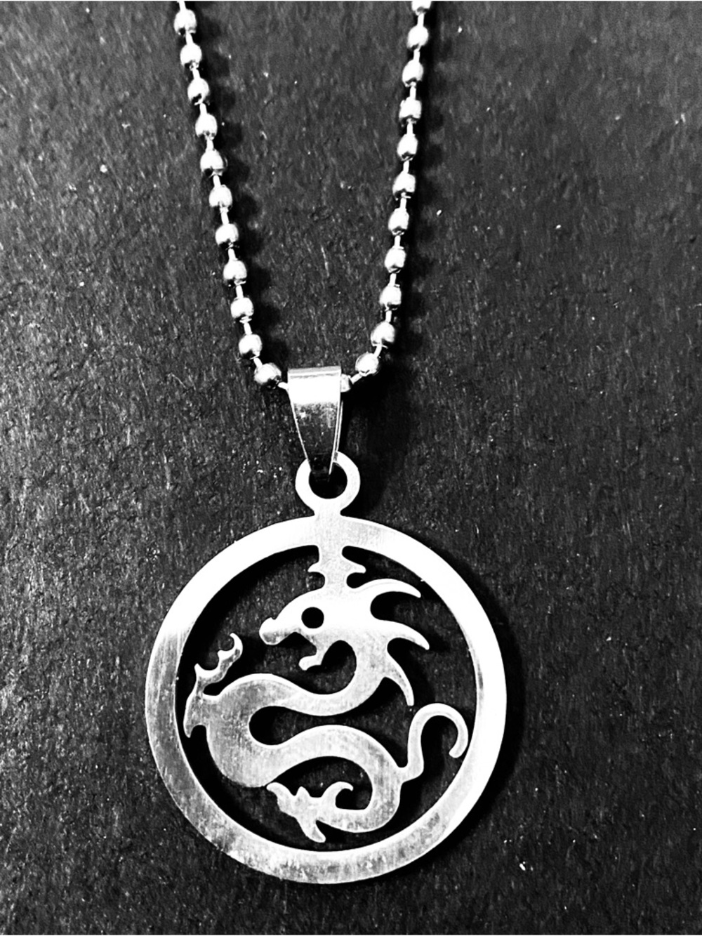 * Hypoallergenic Stainless Steel Dragon Pendant 22” long Necklace NEW